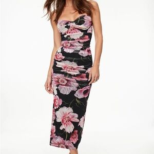 Dynamite Ruched Mesh Midi Dress